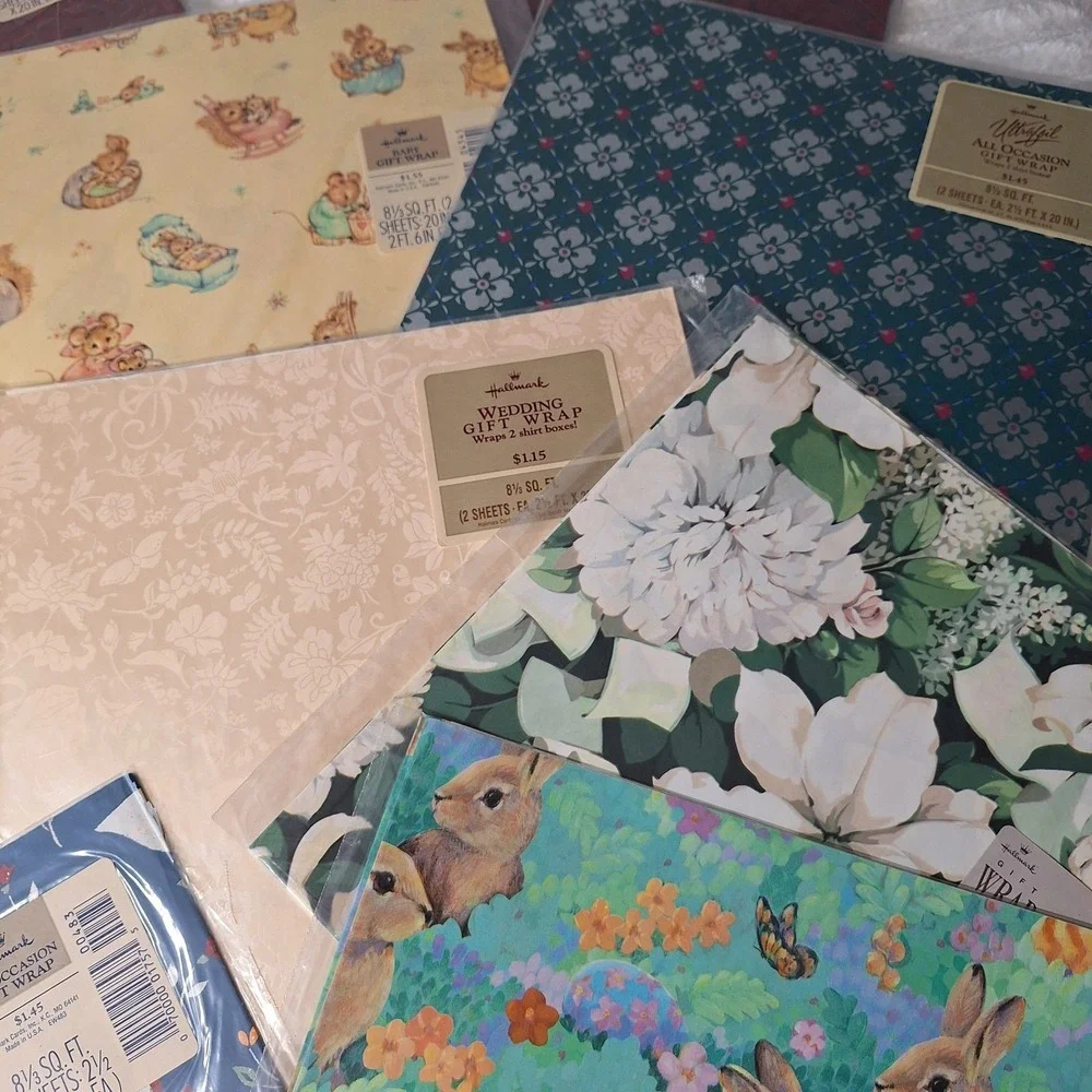 Vtg Hallmark Any Occasion Sheet Wrapping Paper 10 Pk 2 Sheets Ea. Retro Cottage